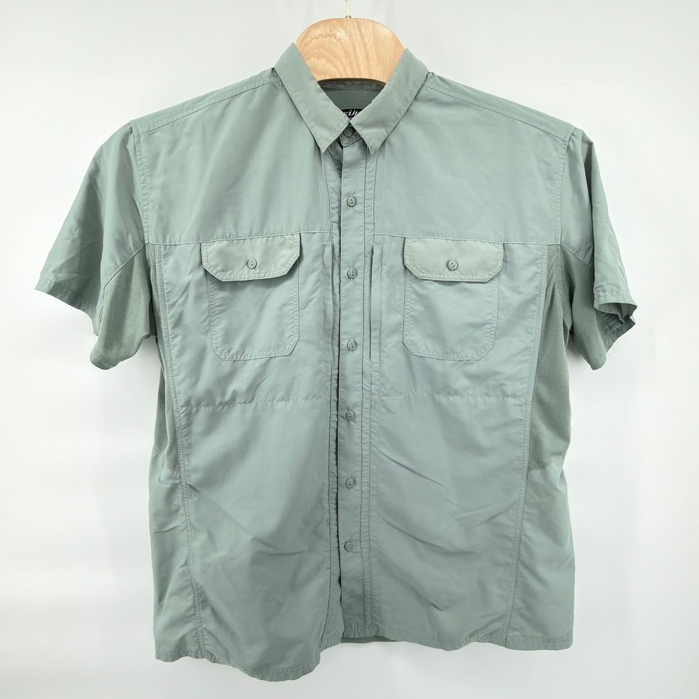 Kuhl Button Front Shirt Mens XXL Sage Green Short Sleeve Mesh Vented Hiking
